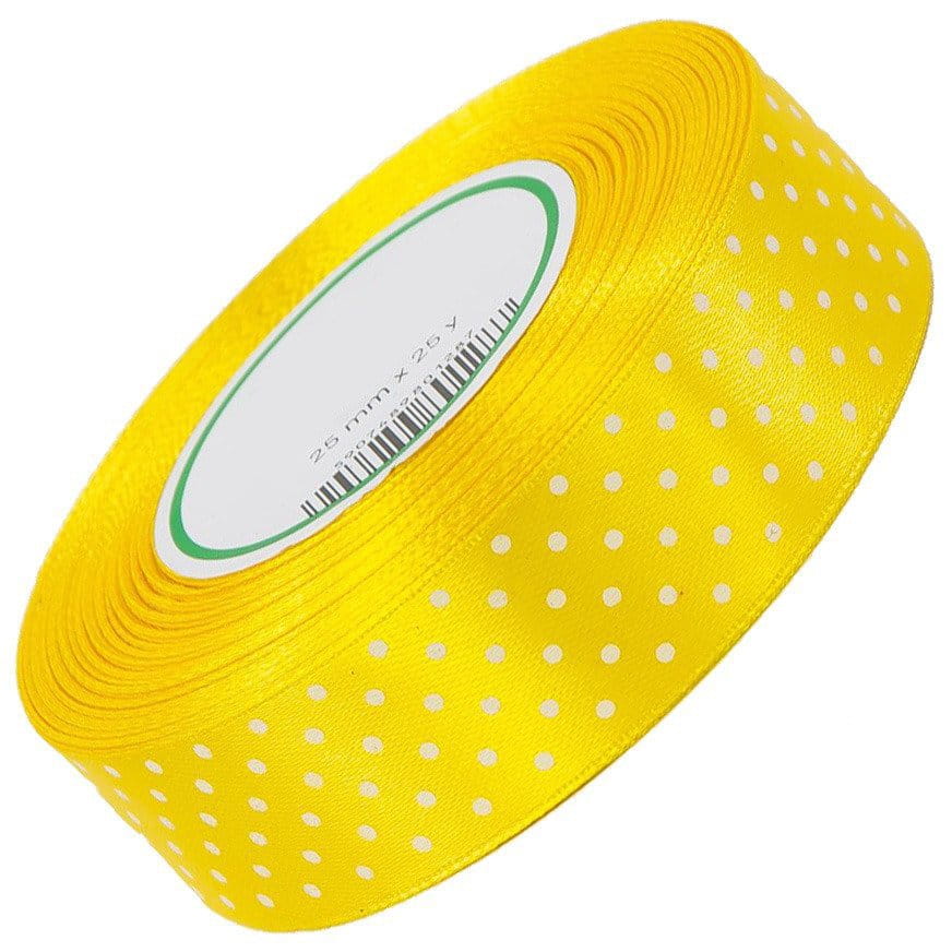 Wstążka satynowa w kropki 25mm 23m - 35 yellow #1