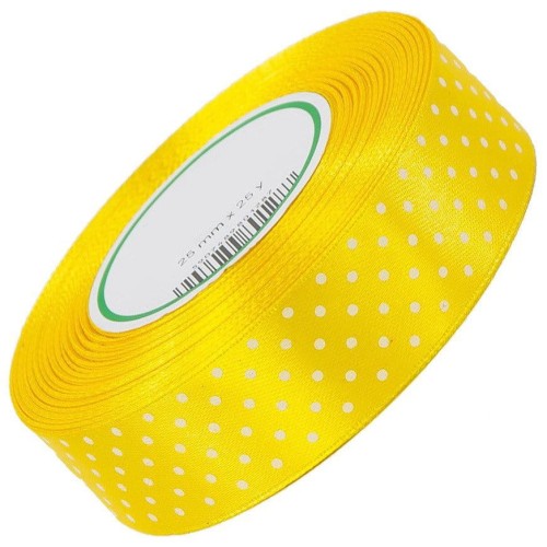 Wstążka satynowa w kropki 25mm 23m - 35 yellow #1