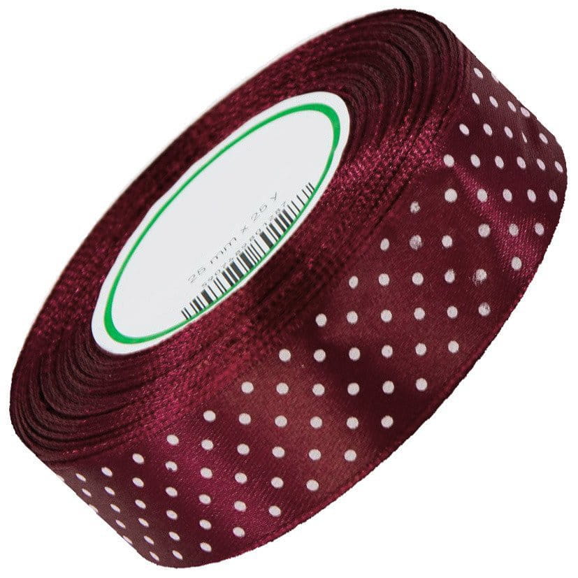 Wstążka satynowa w kropki  25mm - 25m - 11 burgund #1