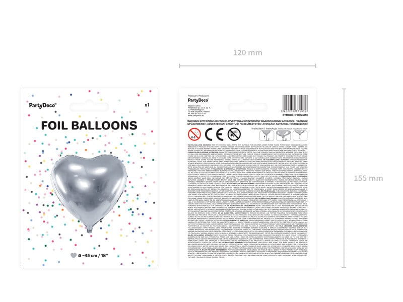 Balon foliowy serce 45 cm - 018 srebrny #2