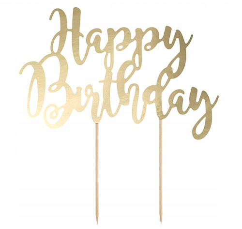 Topper na tort urodzinowy Happy Birthday złoty 23cm #1