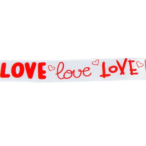 Wstążka satynowa biała 25mm napis LOVE 01 white #2