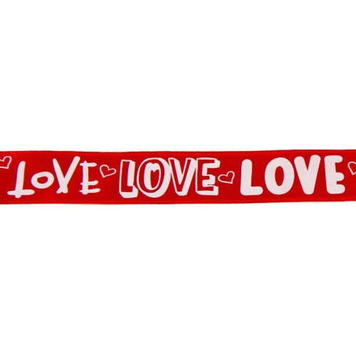 Wstążka satynowa czerwona 25mm napis LOVE 05 red #2