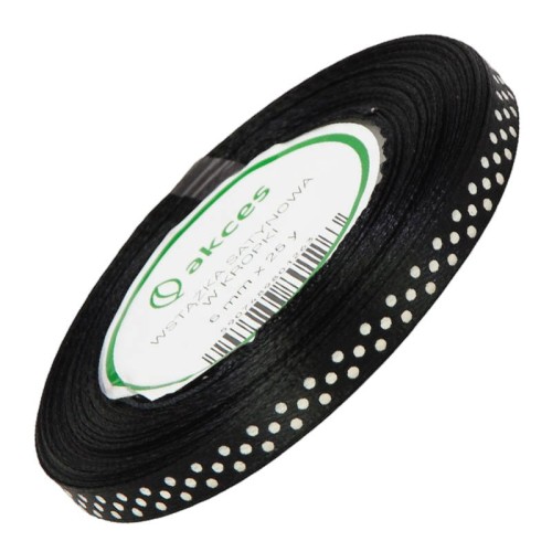 Wstążka satynowa w kropki 6mm 22m - 8008 czarna #1