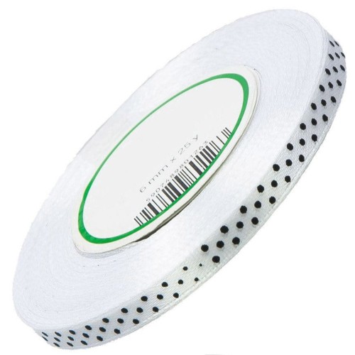 Wstążka satynowa w kropki 6mm 22m 01 biała #1