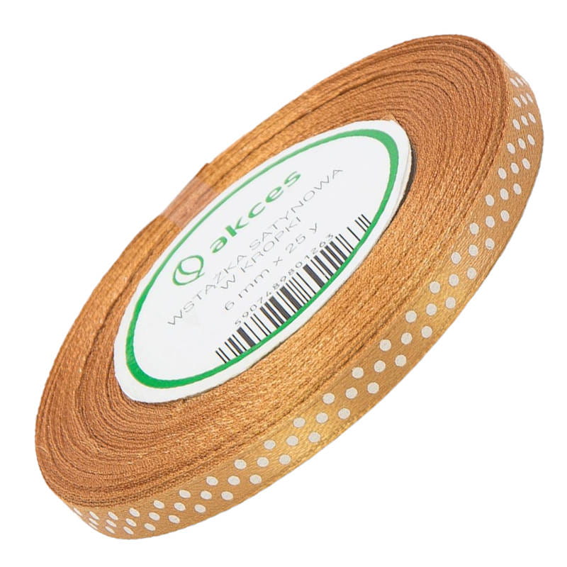 Wstążka satynowa w kropki 6mm 22m 21 złota #1