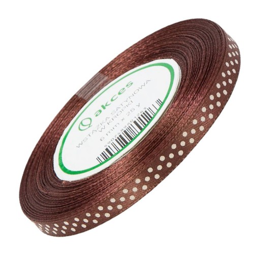 Wstążka satynowa w kropki 6mm 22m 15 brązowa #1