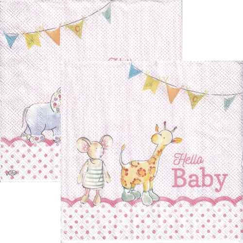 Serwetka 33x33cm - Hello Baby light rose #1