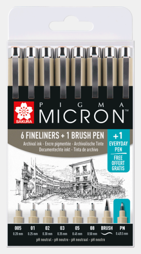 Zestaw cienkopisów Pigma Micron czarne 7szt. + 1szt. #1