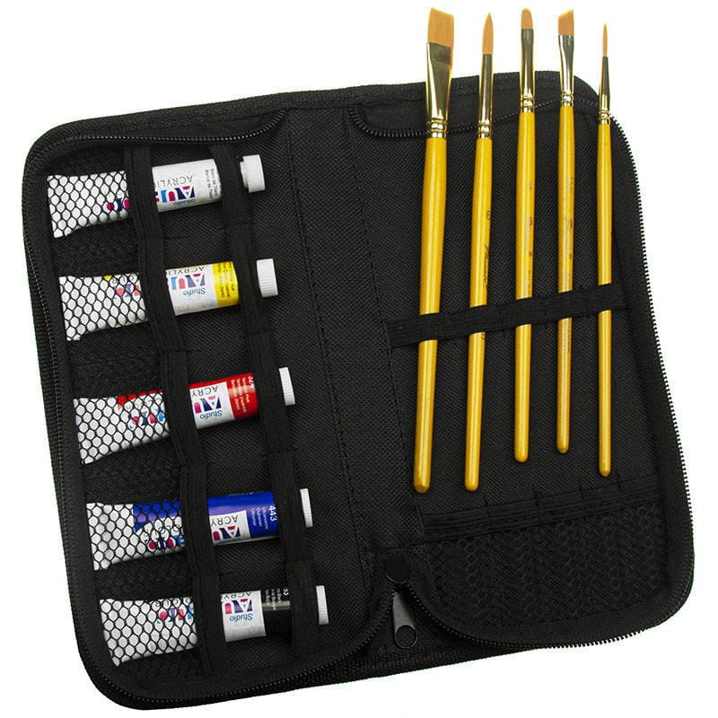 Zestaw malarski podróżny w etui - Phoenix - farby akrylowe 5x12 ml, 5 pędzli #4