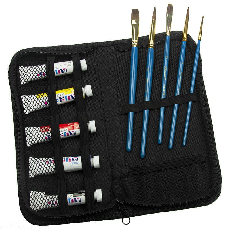 Zestaw malarski podróżny w etui - Phoenix - farby akwarelowe 5x12 ml, 5 pędzli #4