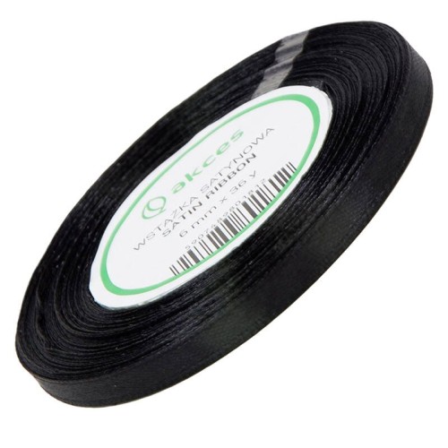 Wstążka satynowa czarna 6mm - 32mb #1