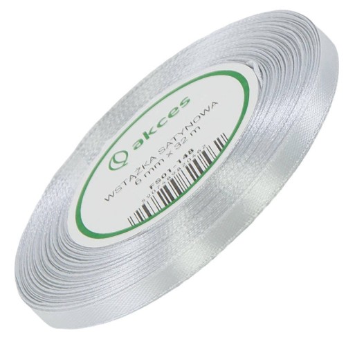 Wstążka satynowa srebrna 6mm - 32mb #1