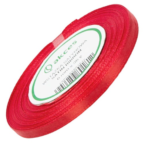 Wstążka satynowa czerwona 6mm - 32mb #1