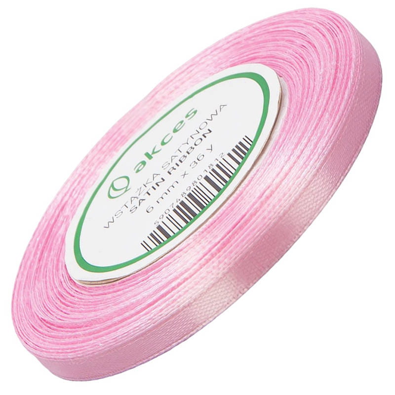 Wstążka satynowa różowa 6mm - 32mb #1