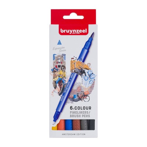 Zestaw dwustronnych pisaków pędzelkowych Bruynzeel - 6 kolorów #2