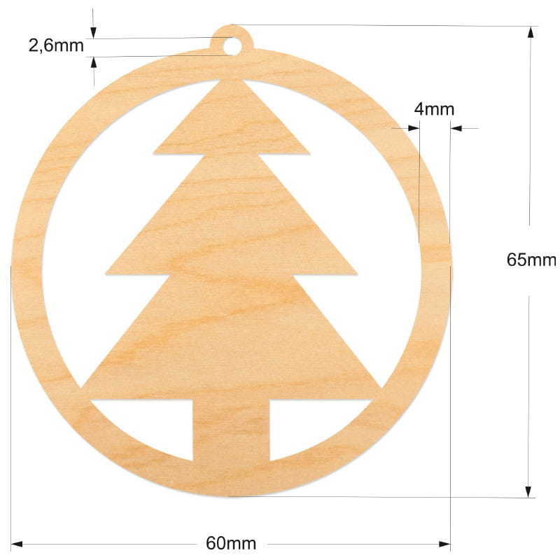 Drewniana ozdoba zawieszka bombka 6 cm Decor - z choinką #2