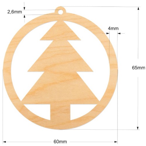 Drewniana ozdoba zawieszka bombka 6 cm Decor - z choinką #2