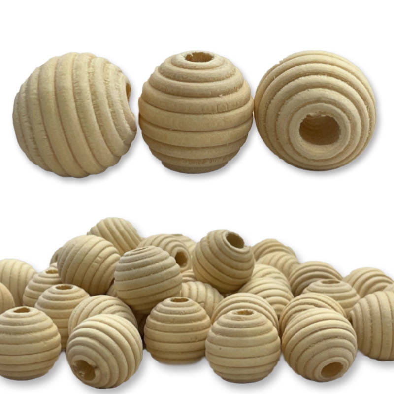 Koraliki drewniane prążkowane 14mm 50 sztuk #2