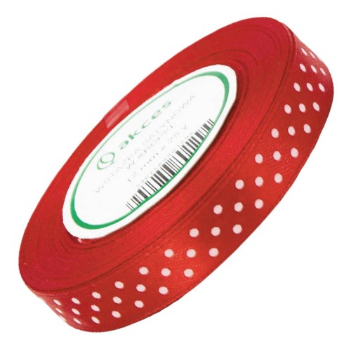 Wstążka satynowa w kropki 12mm 23m - czerwona #1
