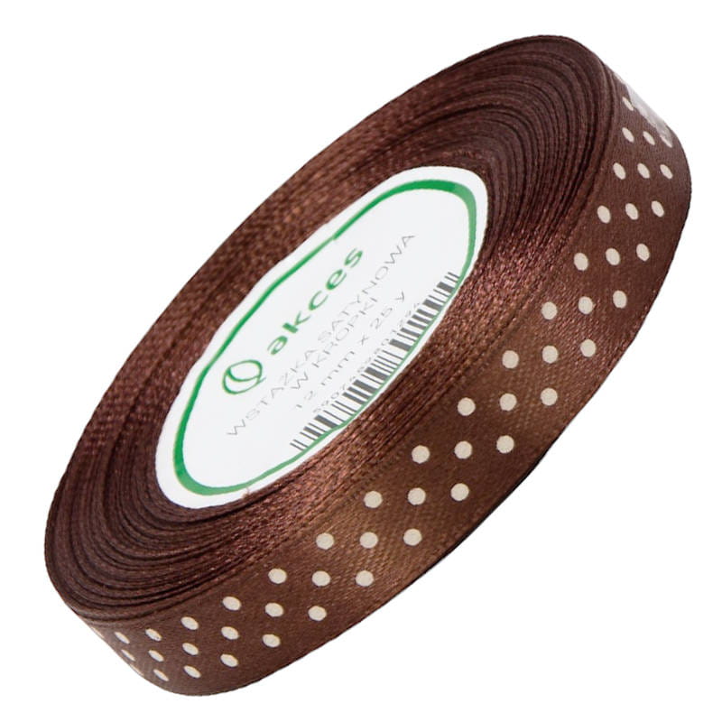 Wstążka satynowa w kropki 12mm ok. 23m - 15 brązowa #1