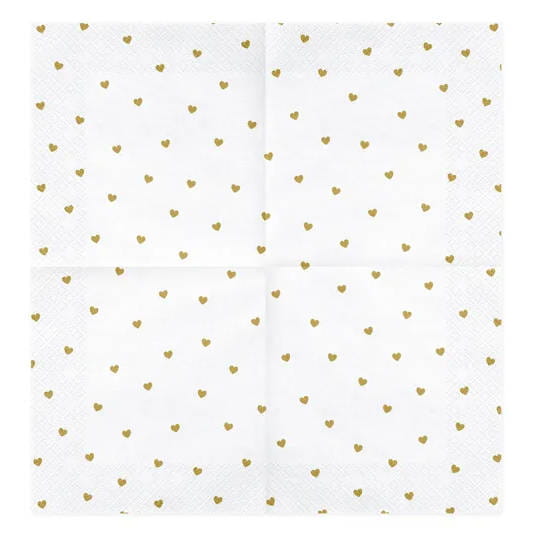 Serwetka 33x33cm - Biała w złote serca #2