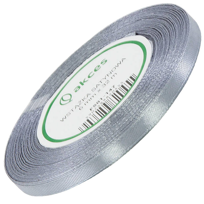Wstążka satynowa ciemny srebrny 6mm - 32mb #1