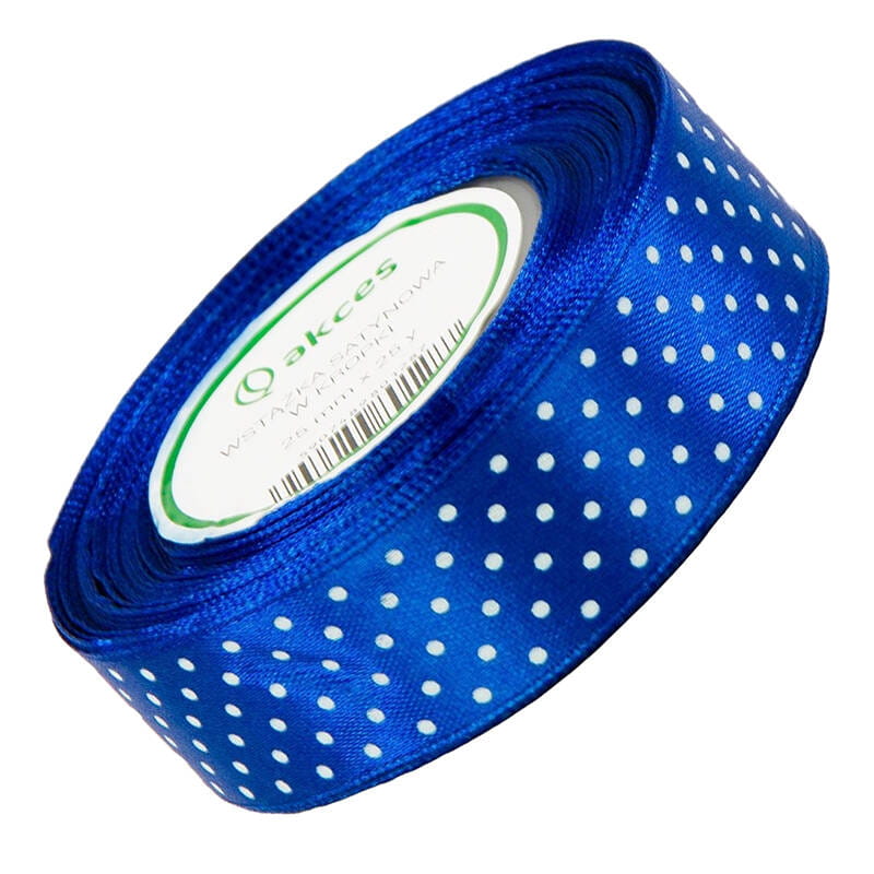 Wstążka satynowa w kropki 25mm 23m - 09 granatowa #1