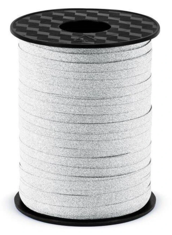Wstążka świąteczna brokatowa do pakowania 5mm - 225m srebrna #1