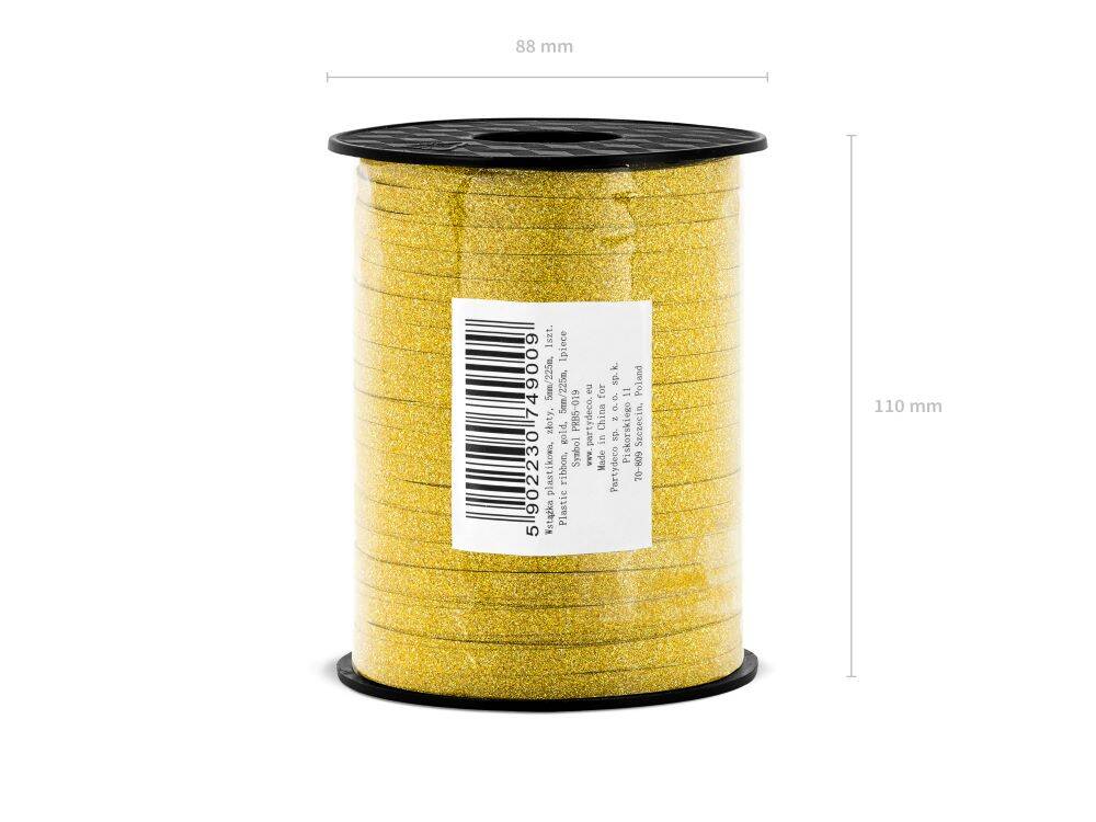 Wstążka świąteczna brokatowa do pakowania 5mm - 225m złota #5