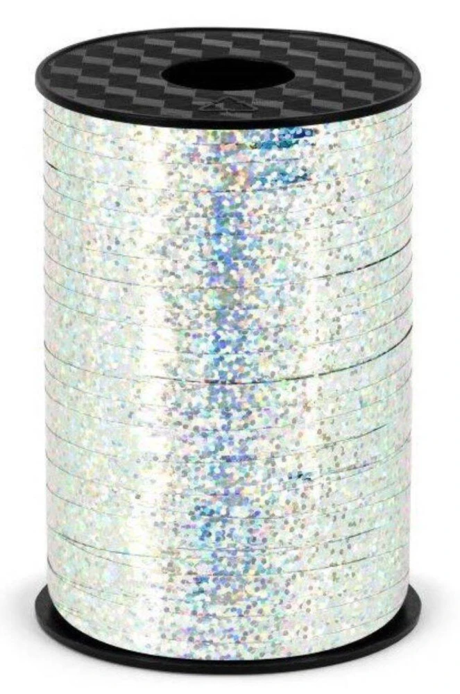 Wstążka świąteczna holograficzna do pakowania 5mm - 225m srebrna #1