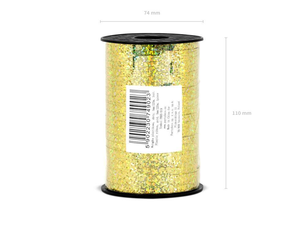 Wstążka świąteczna holograficzna do pakowania 5mm - 225m złota #2