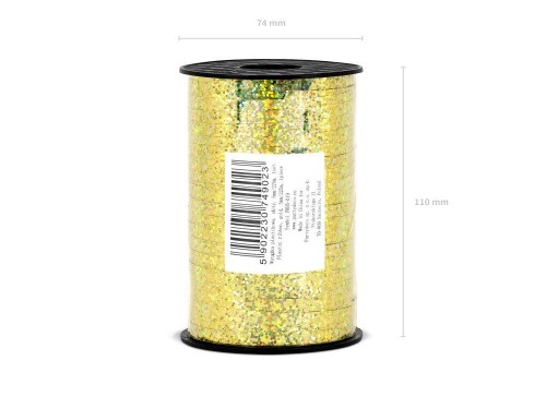 Wstążka świąteczna holograficzna do pakowania 5mm - 225m złota #2