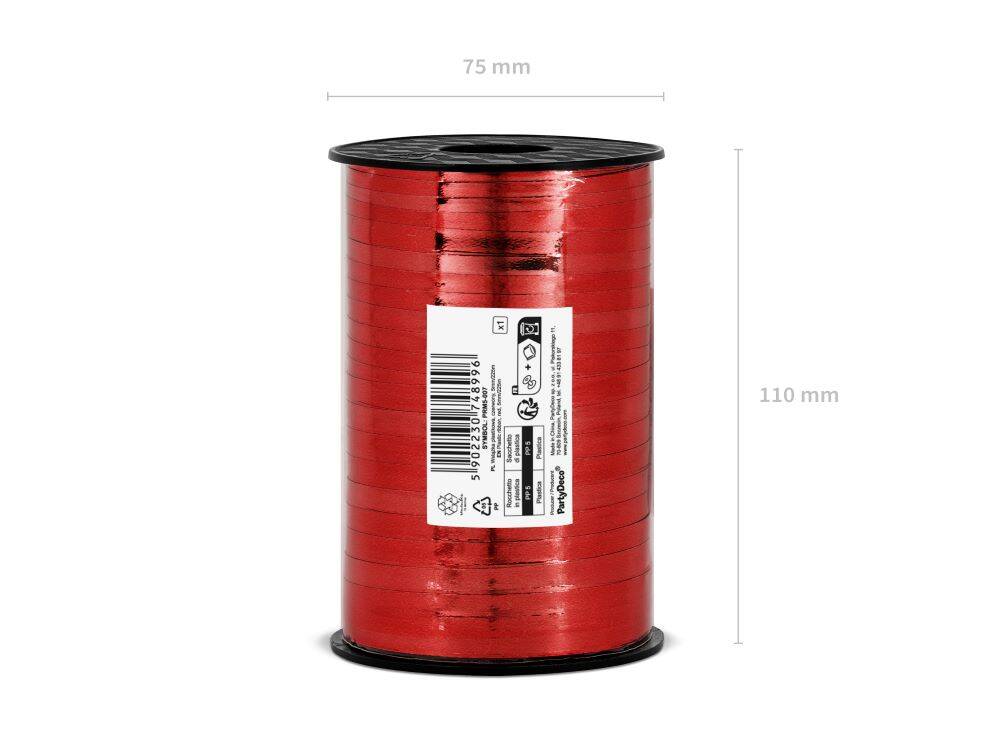 Wstążka świąteczna metalizowana do pakowania 5mm - 225m czerwona #2