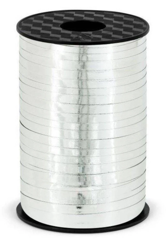 Wstążka świąteczna metalizowana do pakowania 5mm - 225m srebrna #1