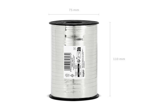 Wstążka świąteczna metalizowana do pakowania 5mm - 225m srebrna #2