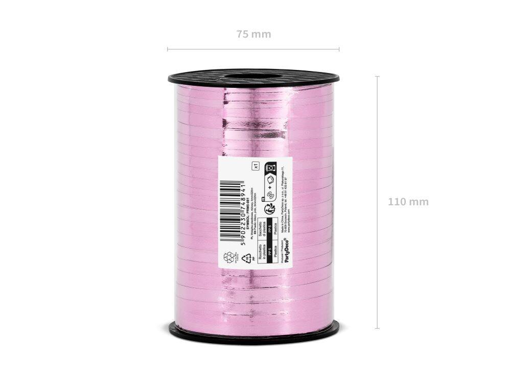 Wstążka świąteczna metalizowana do pakowania 5mm - 225m różowa #2