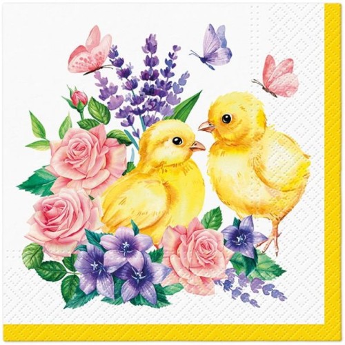Serwetka do Decoupage 33x33cm - Chicks and Flowers #1