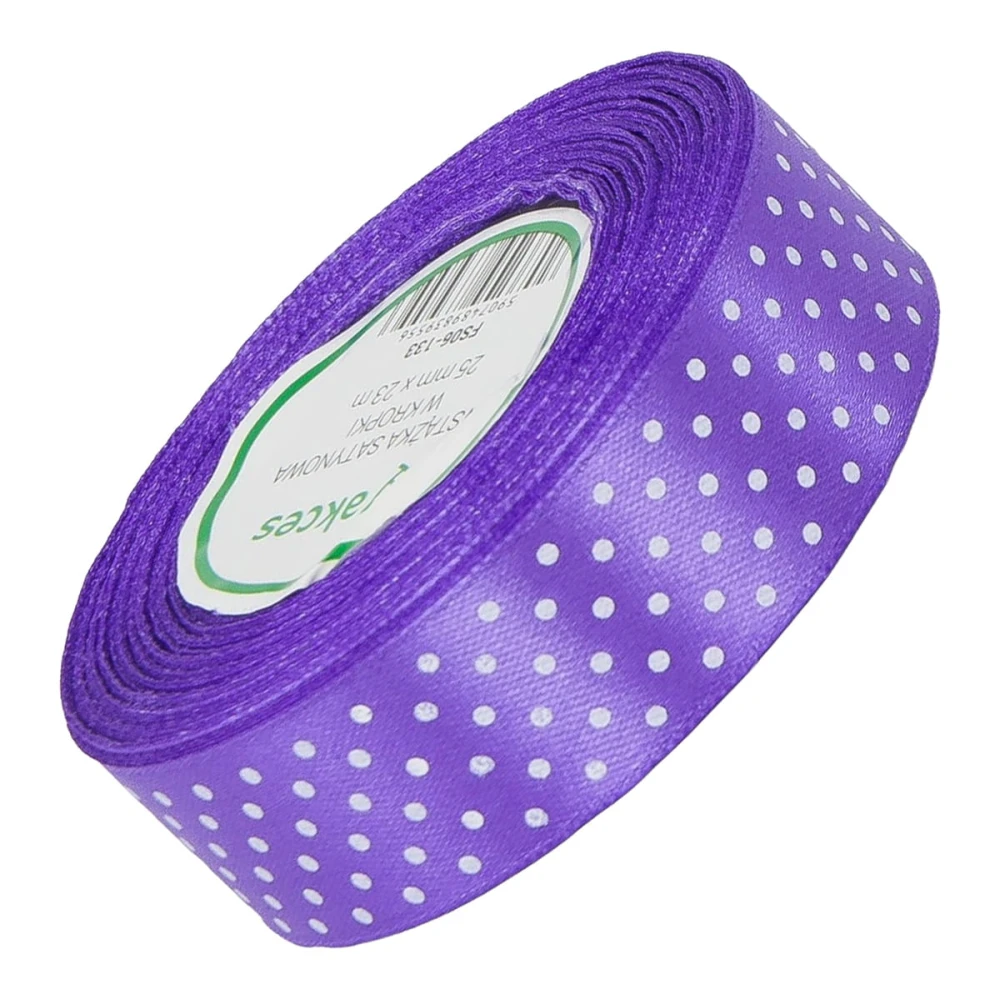  Wstążka satynowa w kropki 25 mm - wrzosowa 133 - 23 m - dekoracyjna tasiemka #1