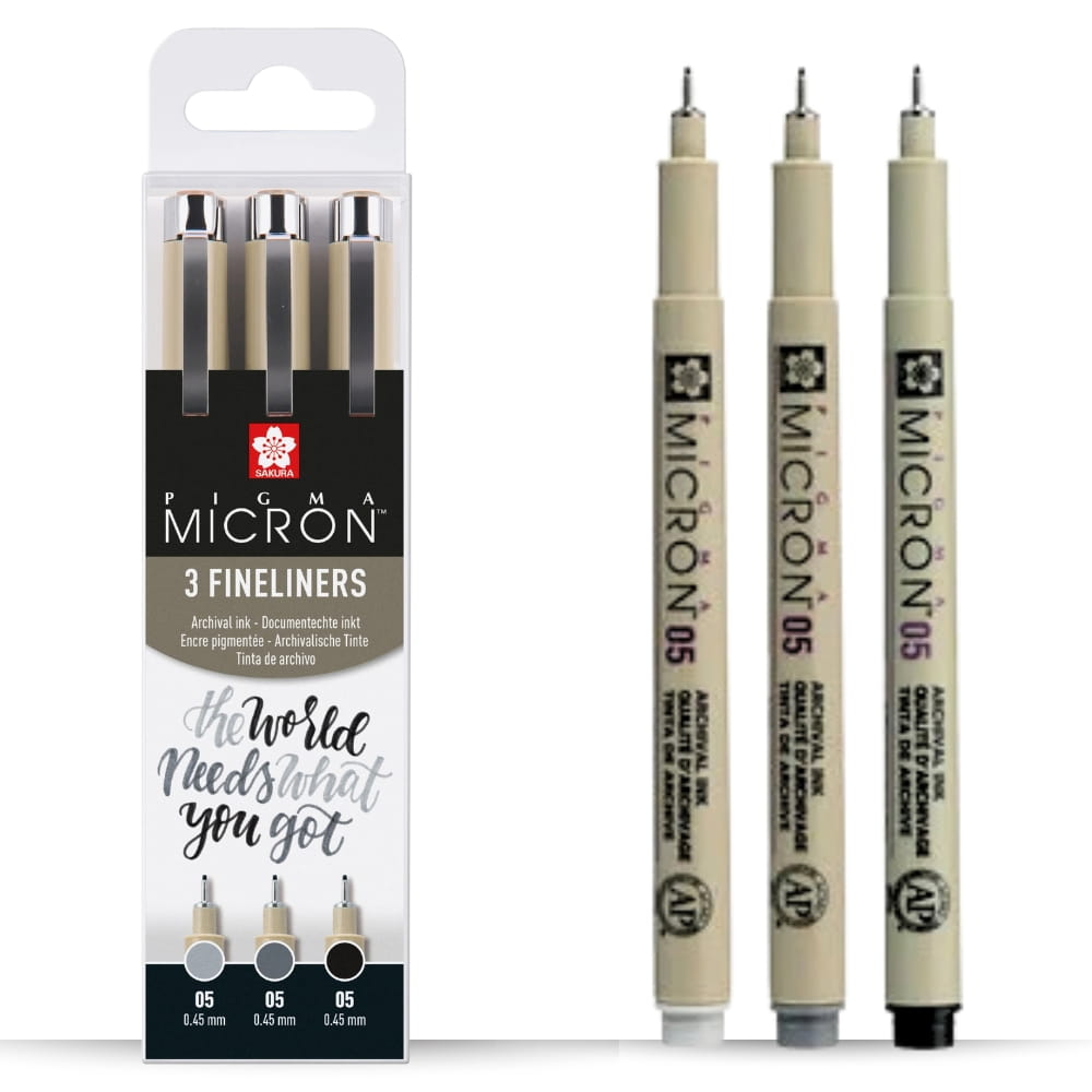 Cienkopisy Sakura Micron 05 Fineliners - zestaw 3 kolory